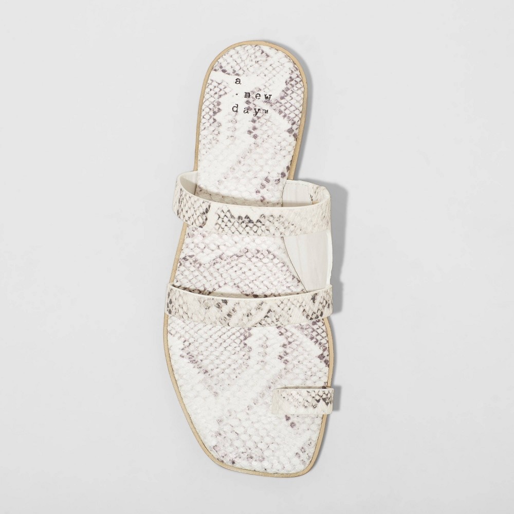 slide 3 of 4, Women's Marilyn Snake Print Toe Loop Slide Sandals - A New Day White 6, 1 ct