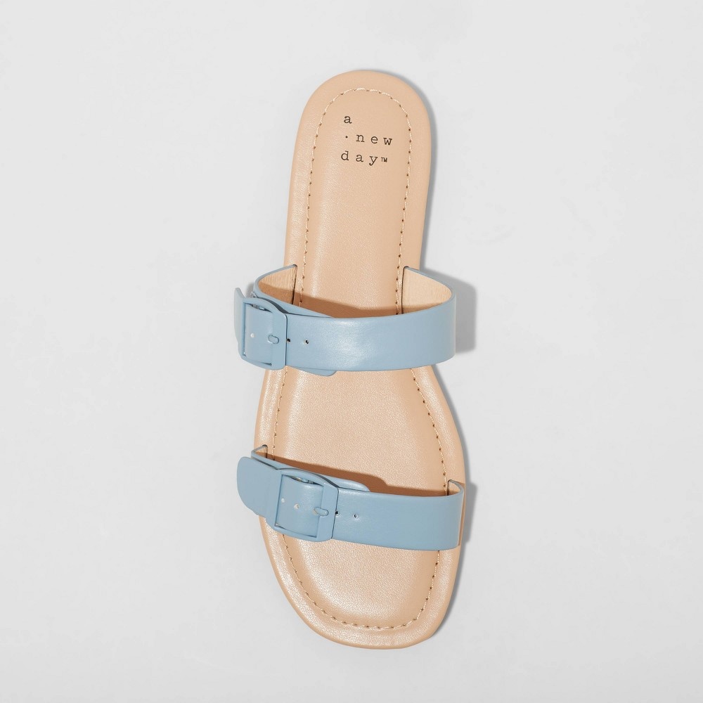 slide 3 of 3, Women's Penny Two Band Buckle Sandals - A New Day Blue 10, 1 ct