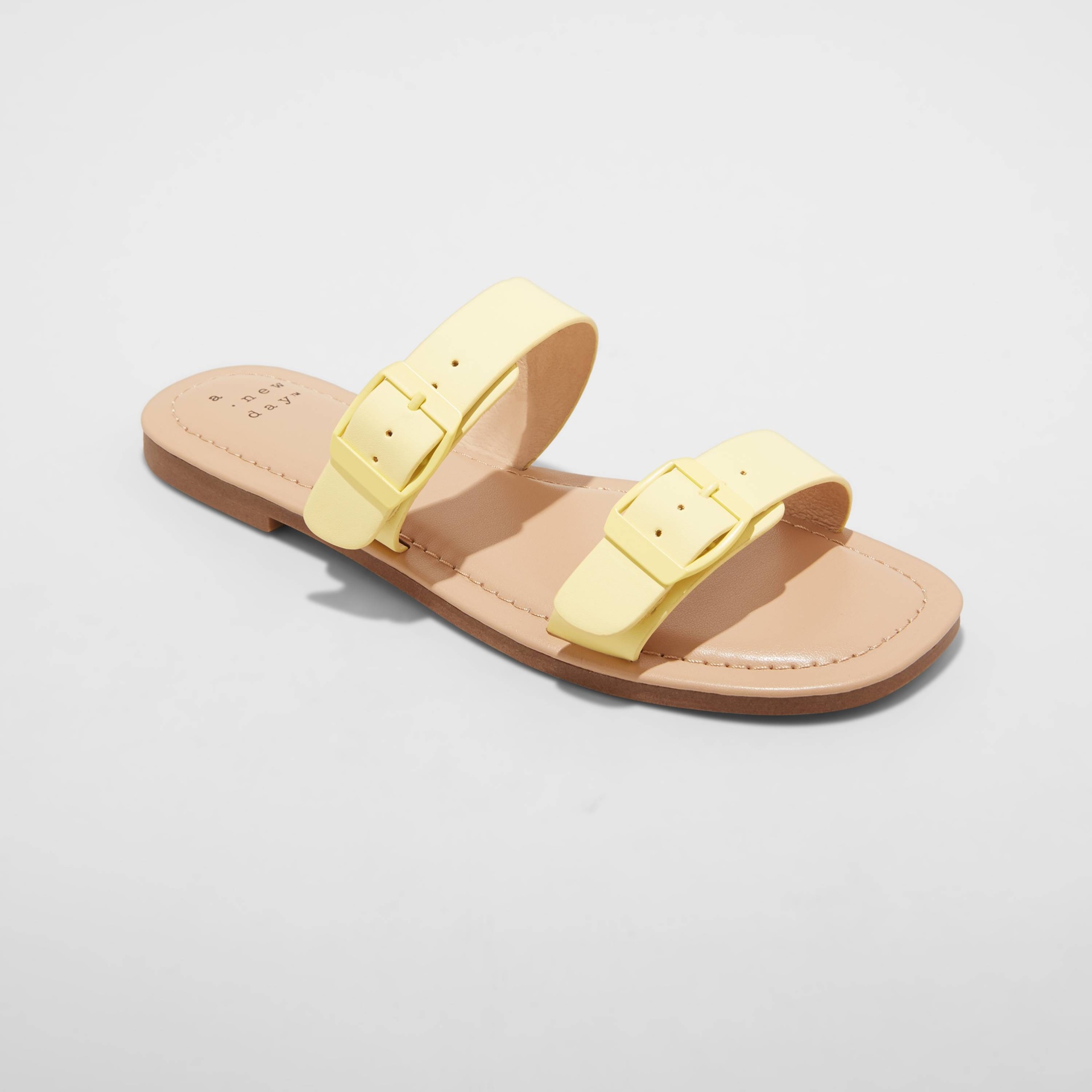 slide 1 of 3, Women's Penny Two Band Buckle Sandals - A New Day Yellow 9.5, 1 ct