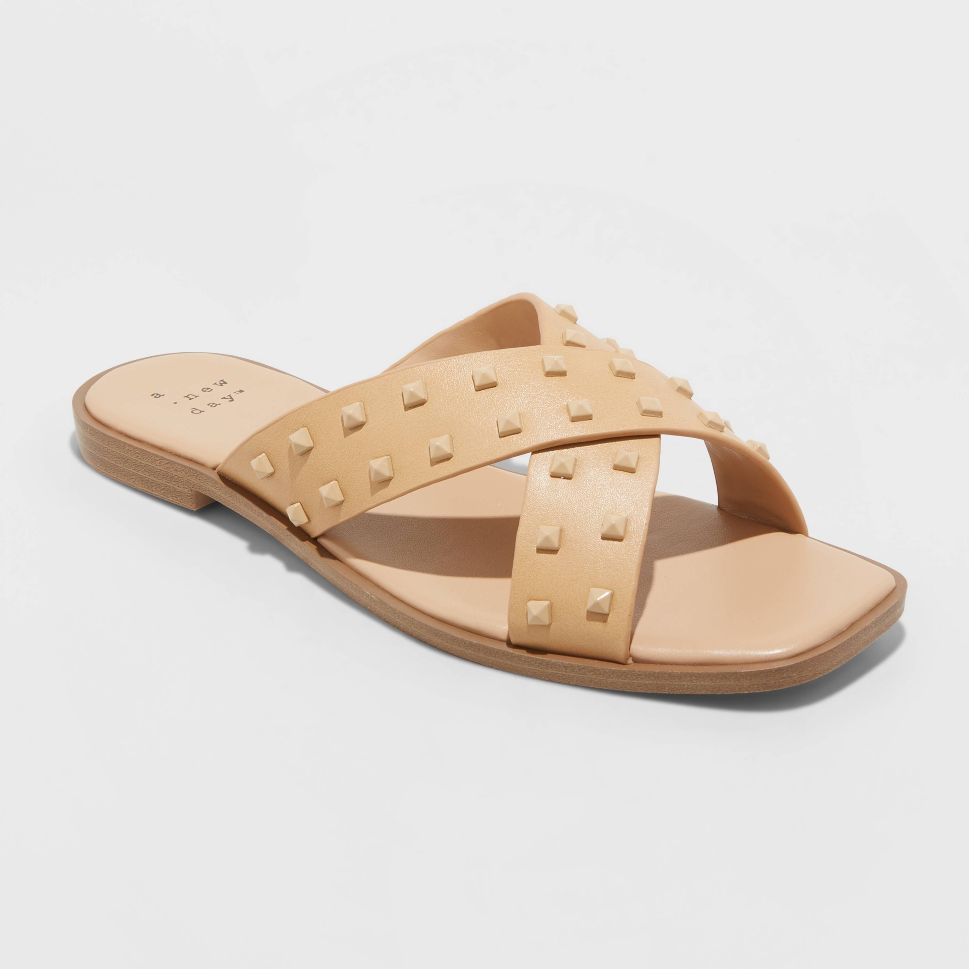 slide 1 of 4, Women's Emmy Studded Crossband Sandals - A New Day Tan 6.5, 1 ct