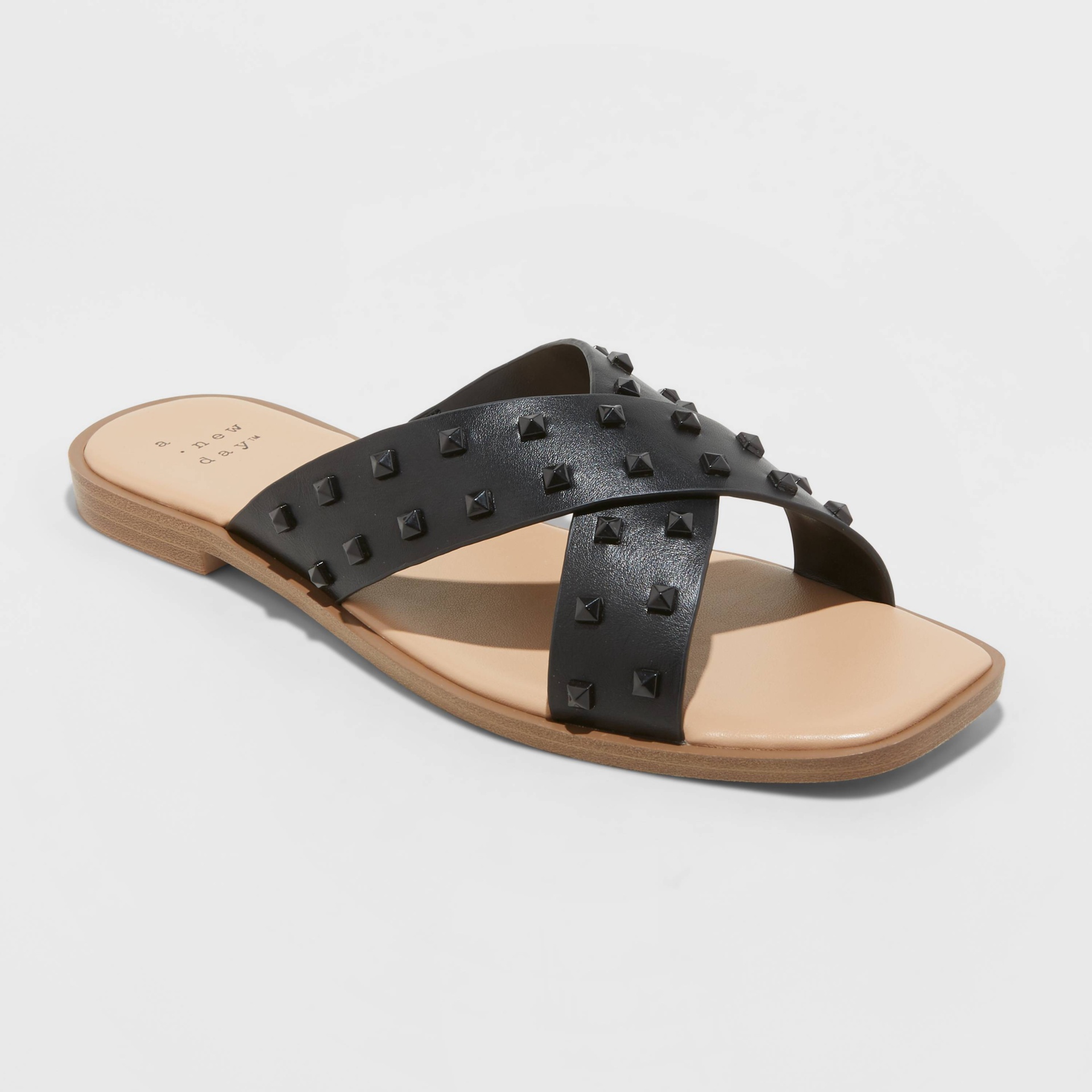 slide 1 of 4, Women's Emmy Studded Crossband Sandals - A New Day Black 10, 1 ct