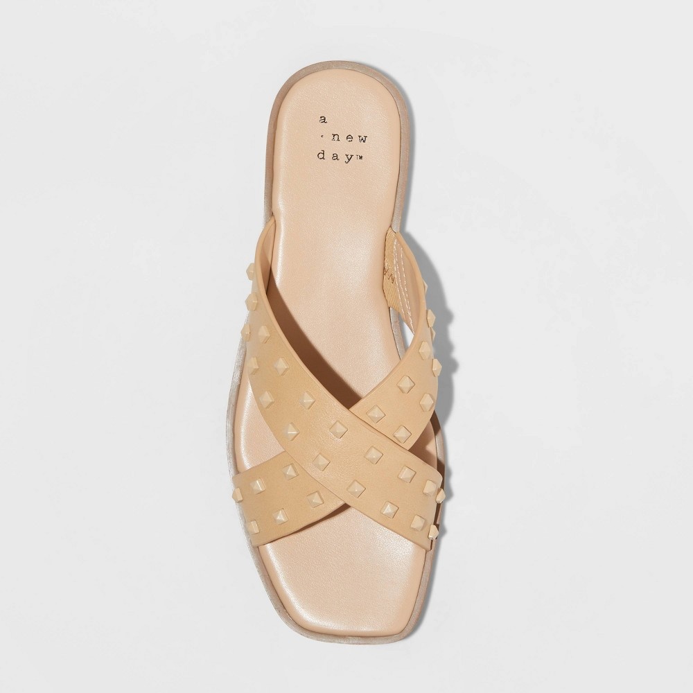 slide 3 of 4, Women's Emmy Studded Crossband Sandals - A New Day Tan 8, 1 ct
