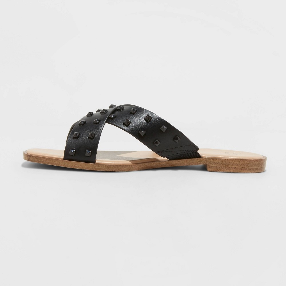 slide 2 of 4, Women's Emmy Studded Crossband Sandals - A New Day Black 11, 1 ct