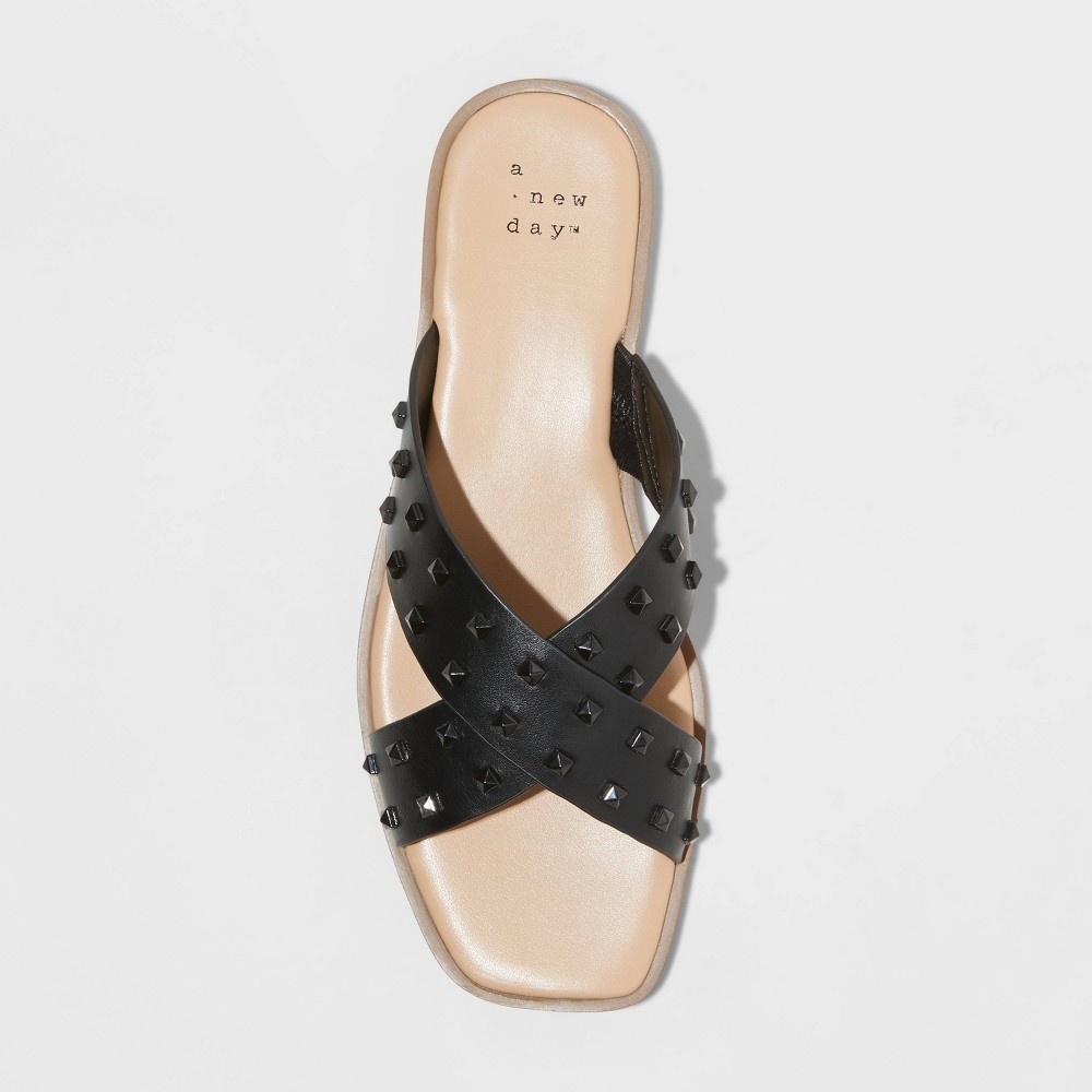 slide 3 of 4, Women's Emmy Studded Crossband Sandals - A New Day Black 11, 1 ct