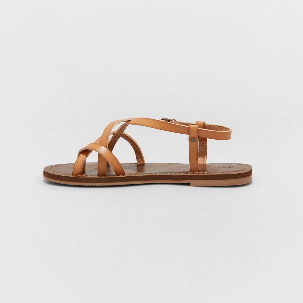 slide 2 of 3, Women's Anamaria Toe Loop Strappy Sandals - Universal Thread Tan 6.5, 1 ct