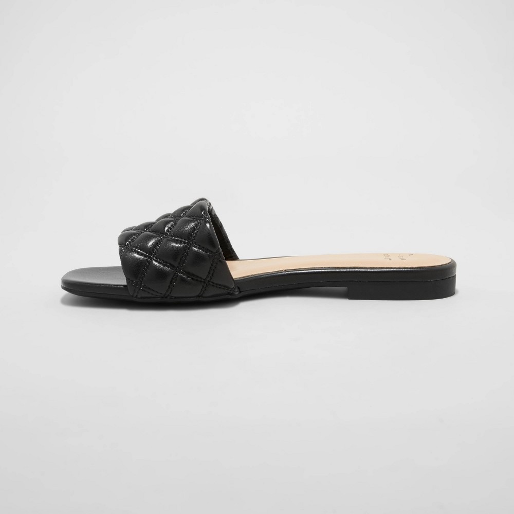 slide 2 of 3, Women's Ama Quilted Slide Sandals - A New Day Black 7.5, 1 ct