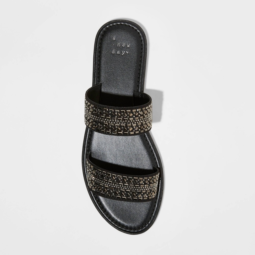 slide 3 of 3, Women's Kersha Embellished Slide Sandals - A New Day Black 7.5, 1 ct