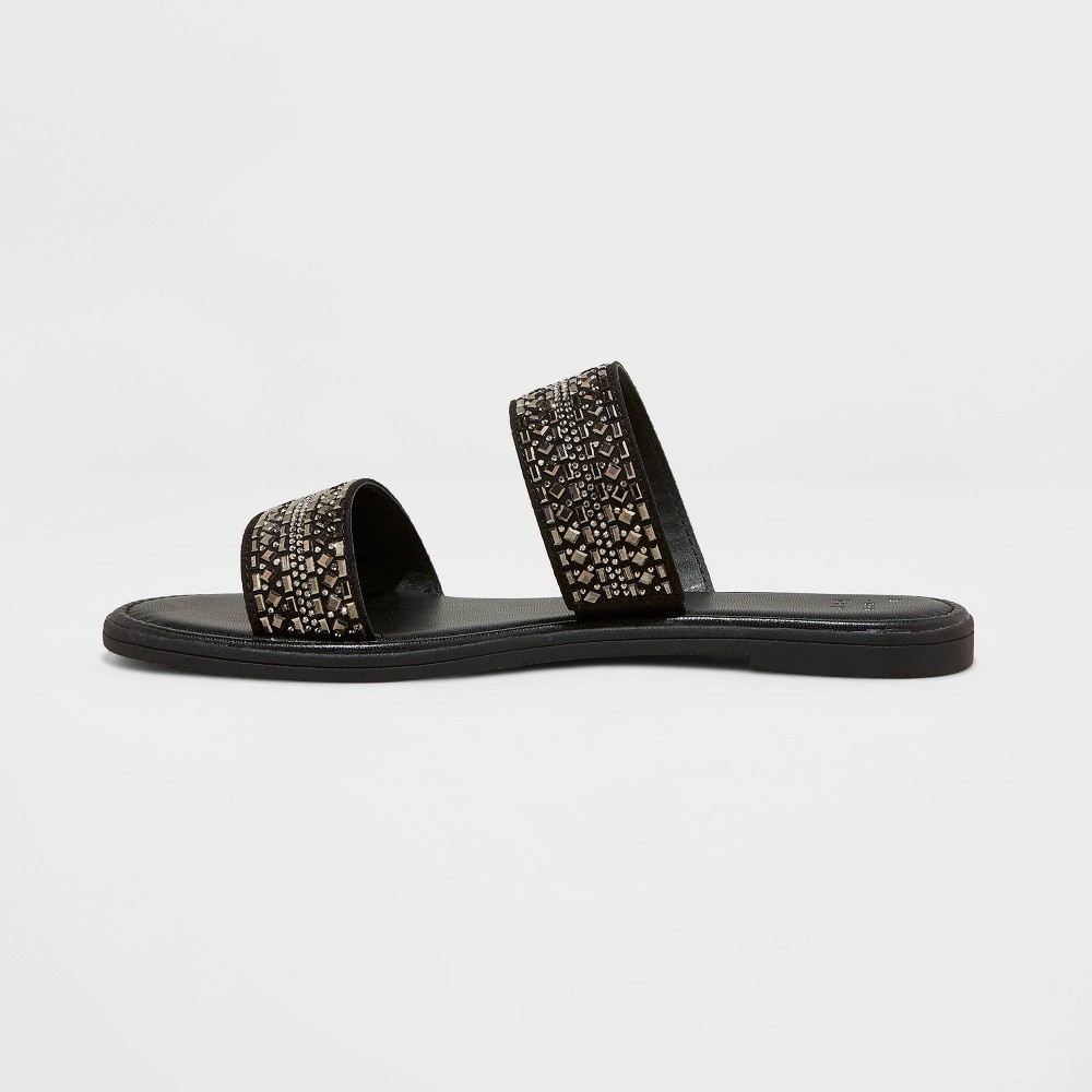 slide 2 of 3, Women's Kersha Embellished Slide Sandals - A New Day Black 6.5, 1 ct