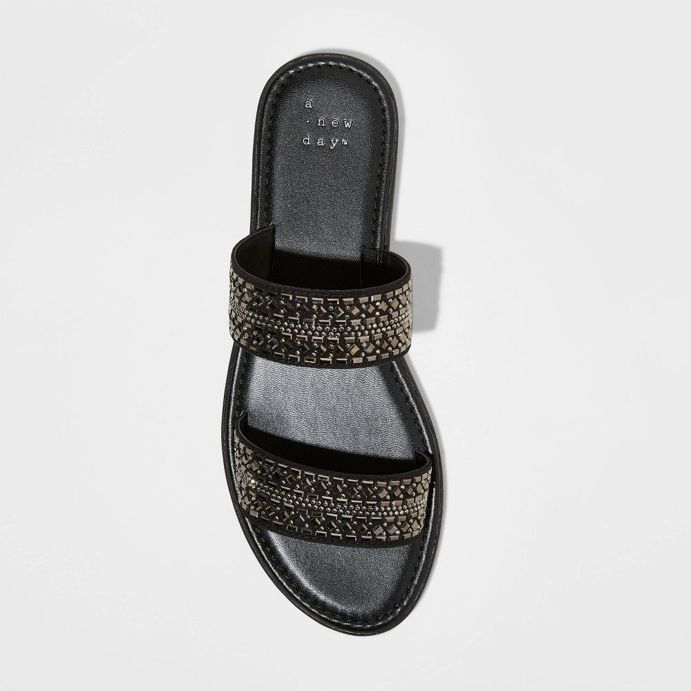 slide 3 of 3, Women's Kersha Embellished Slide Sandals - A New Day Black 6.5, 1 ct