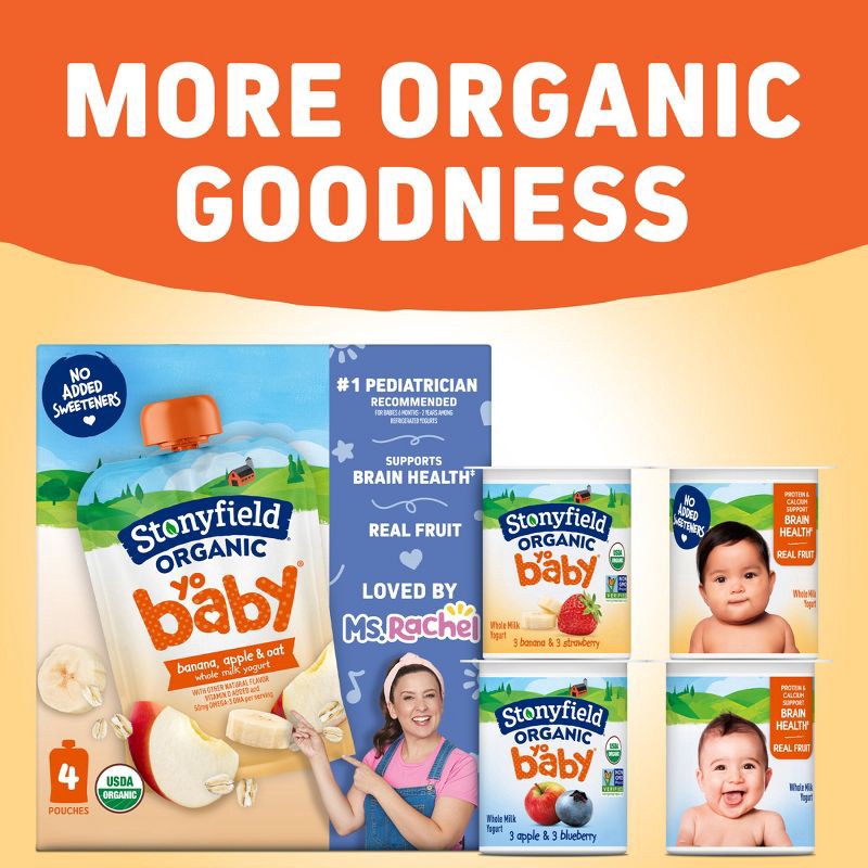 slide 8 of 12, Stonyfield Organic YoBaby Banana & Oat Whole Milk Yogurt - 4ct/3.4oz Pouches, 4 ct; 3.4 oz