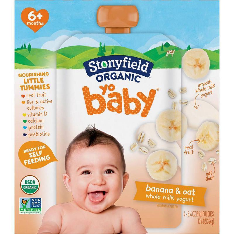 slide 10 of 12, Stonyfield Organic YoBaby Banana & Oat Whole Milk Yogurt - 4ct/3.4oz Pouches, 4 ct; 3.4 oz