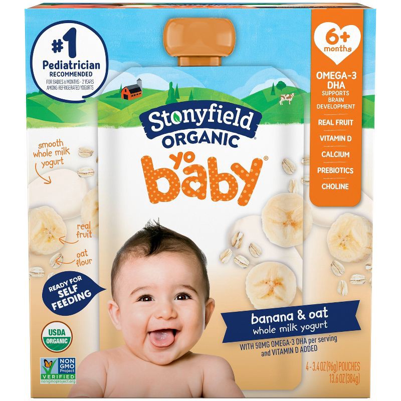 slide 12 of 12, Stonyfield Organic YoBaby Banana & Oat Whole Milk Yogurt - 4ct/3.4oz Pouches, 4 ct; 3.4 oz