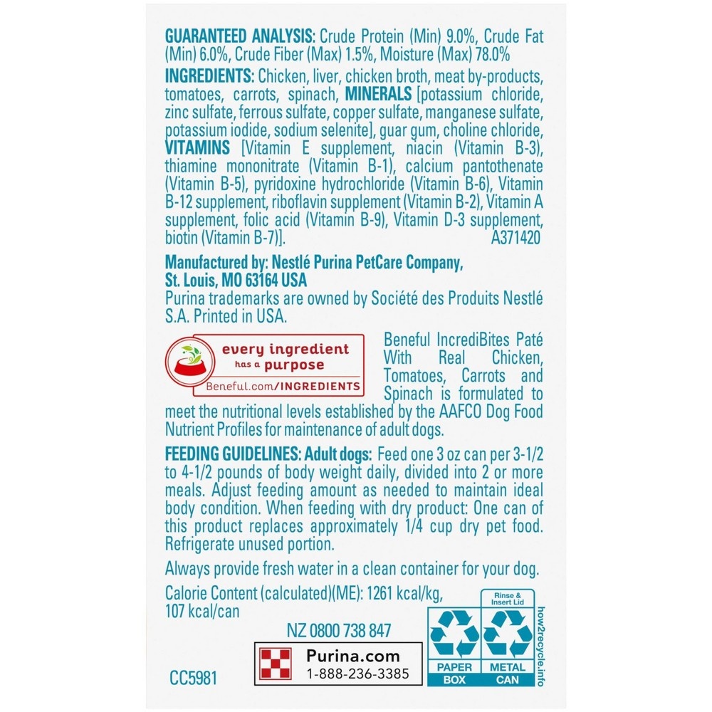 slide 4 of 6, Purina Beneful IndrediBites Pate Small Dog with Chicken Wet Dog Food, 3 oz, 3 ct