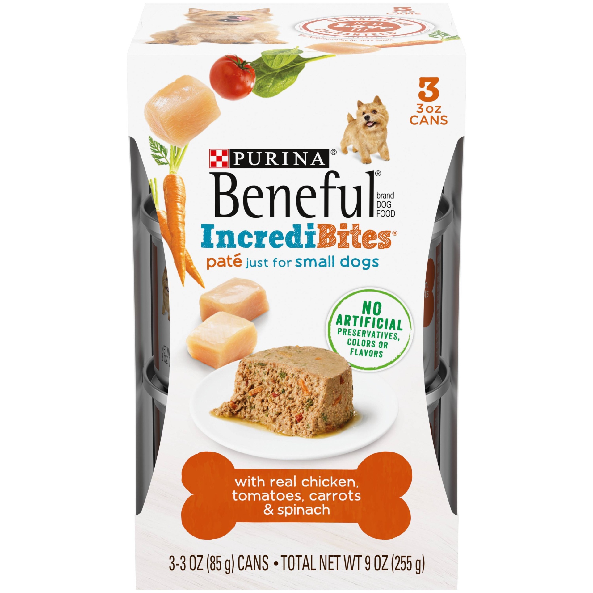 slide 1 of 6, Purina Beneful IndrediBites Pate Small Dog with Chicken Wet Dog Food, 3 oz, 3 ct
