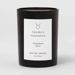 8oz Glass Jar Zodiac Taurus Candle Black - Threshold™: Soy & Paraffin Wax, 36hr Burn Time, Rosemary Fig Scent