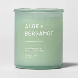 Tinted Glass Aloe + Bergamot Jar Candle Light Green 5oz - Threshold™: Palm & Paraffin Wax, 25hr Burn Time, Machine-Poured