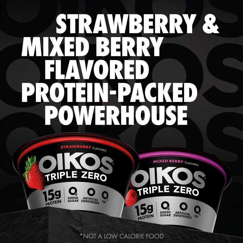 slide 3 of 13, Oikos Triple Zero Variety Pack Greek Yogurt - 15g Protein 6ct/5.3oz Cups, 15 gram, 6 ct, 5.3 oz