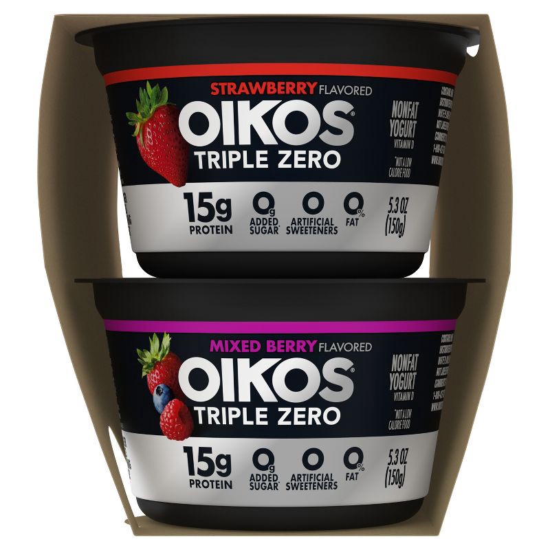 slide 13 of 13, Oikos Triple Zero Variety Pack Greek Yogurt - 15g Protein 6ct/5.3oz Cups, 15 gram, 6 ct, 5.3 oz