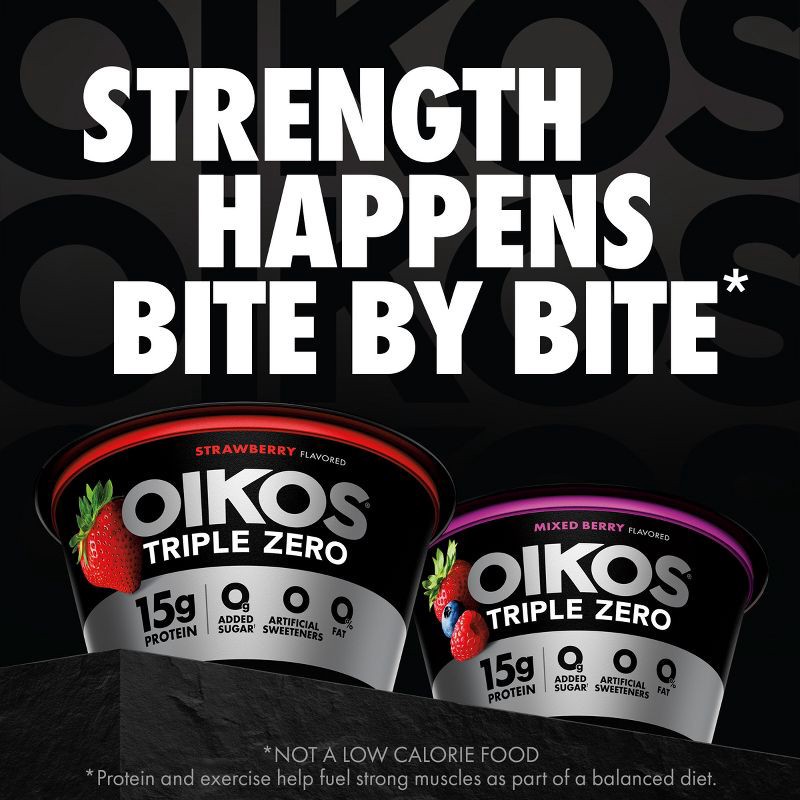 slide 8 of 13, Oikos Triple Zero Variety Pack Greek Yogurt - 15g Protein 6ct/5.3oz Cups, 15 gram, 6 ct, 5.3 oz