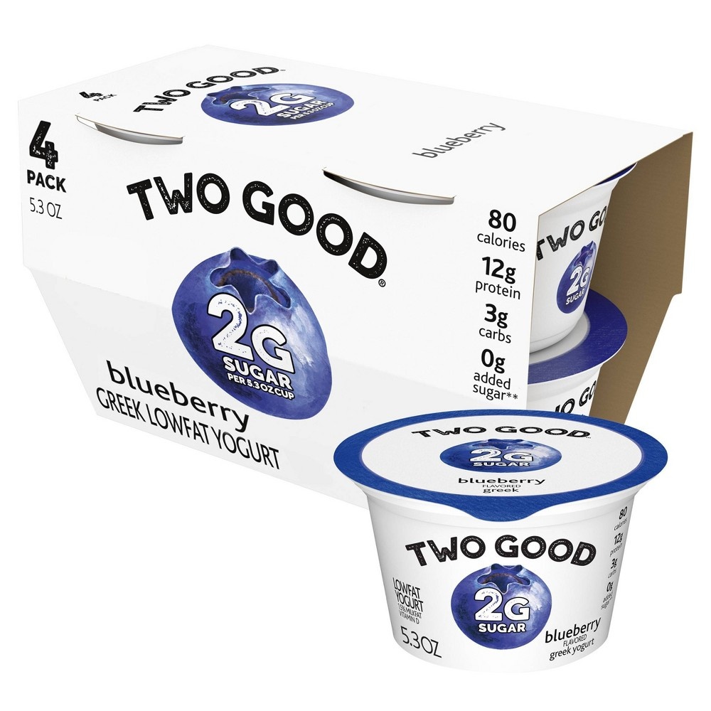 slide 2 of 5, DANNON Two Good Blueberry Greek Low Fat Yogurt, 4 ct, 5.3 oz