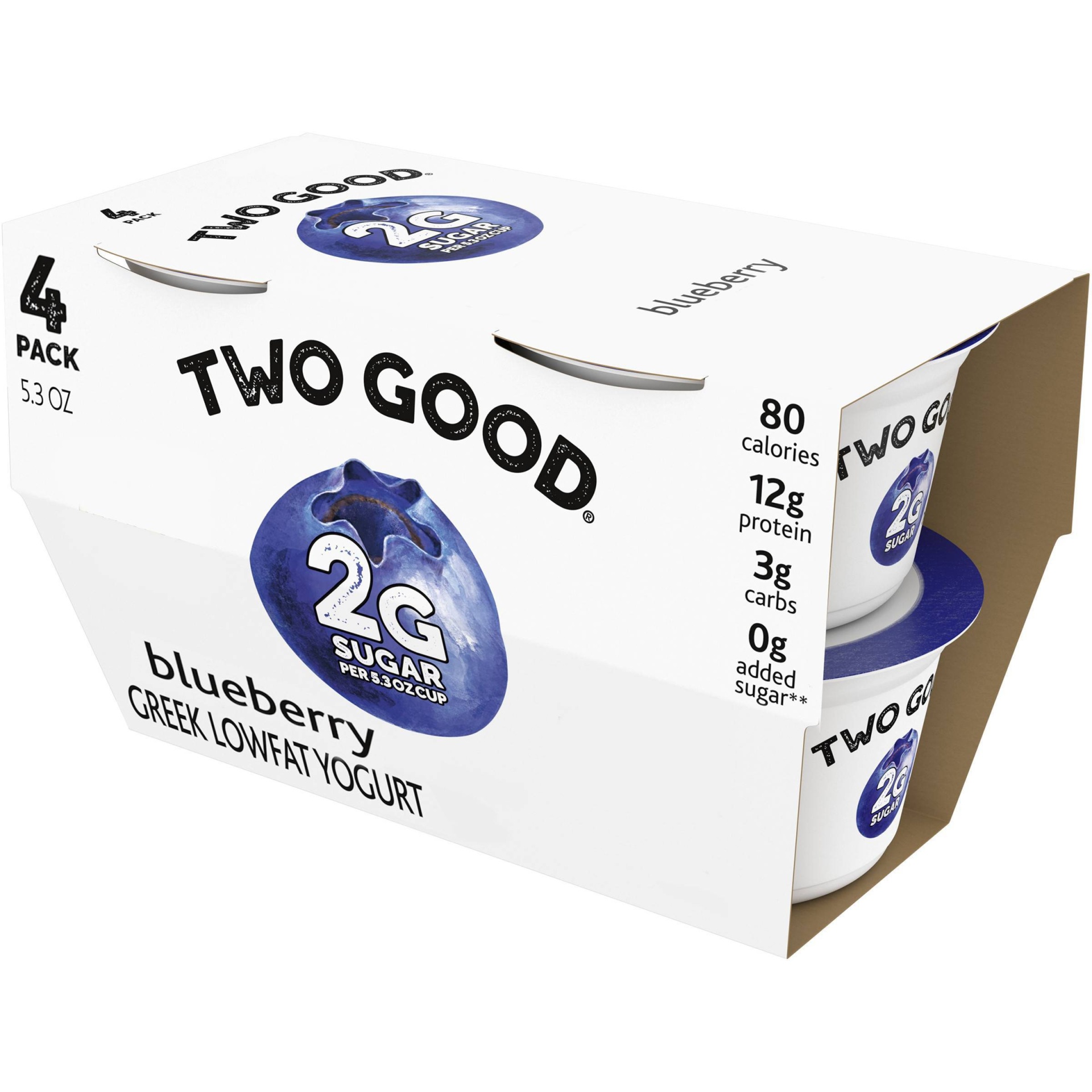 slide 1 of 5, DANNON Two Good Blueberry Greek Low Fat Yogurt, 4 ct, 5.3 oz