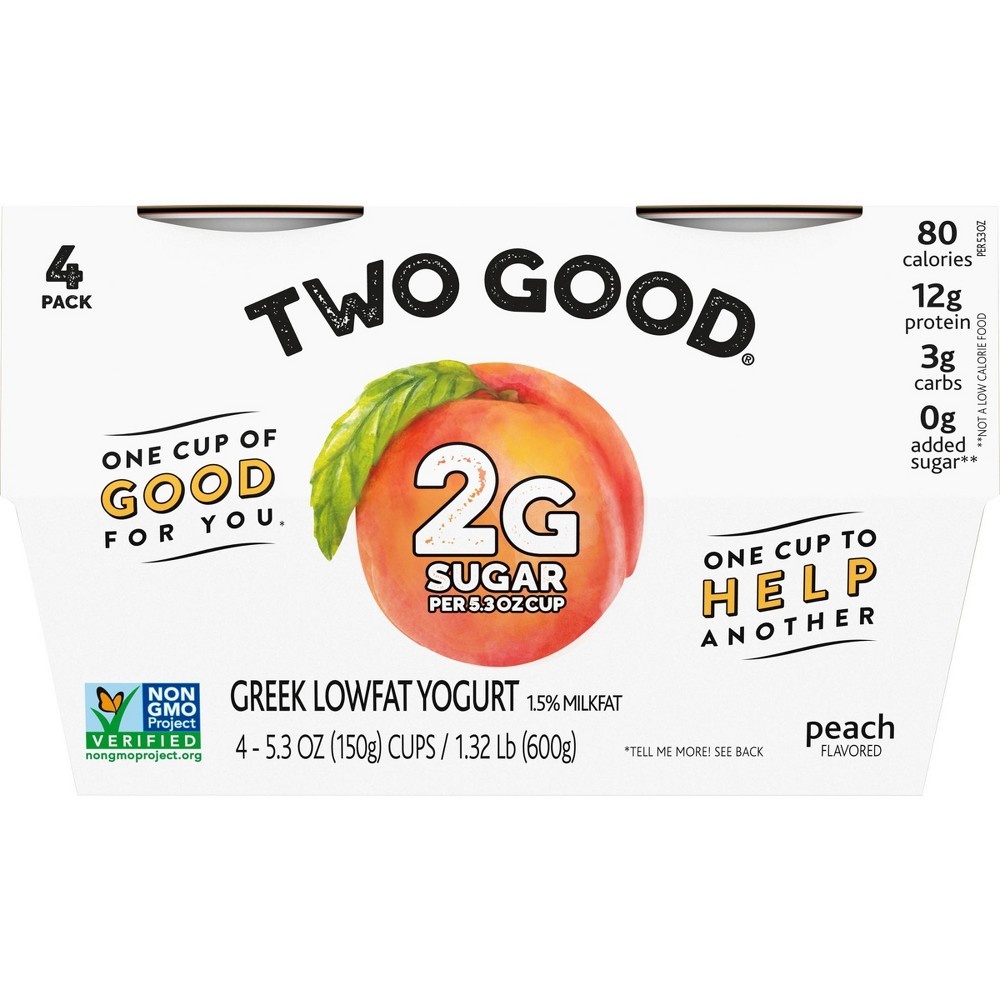 slide 5 of 6, DANNON Two Good Low Fat Lower Sugar Peach Greek Yogurt, 4 ct, 5.3 oz