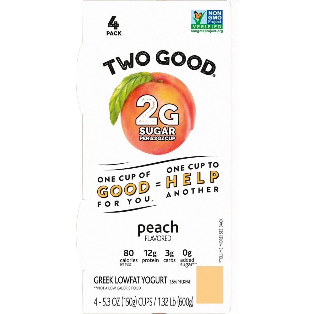 slide 3 of 6, DANNON Two Good Low Fat Lower Sugar Peach Greek Yogurt, 4 ct, 5.3 oz