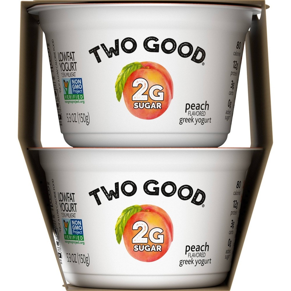 slide 6 of 6, DANNON Two Good Low Fat Lower Sugar Peach Greek Yogurt, 4 ct, 5.3 oz