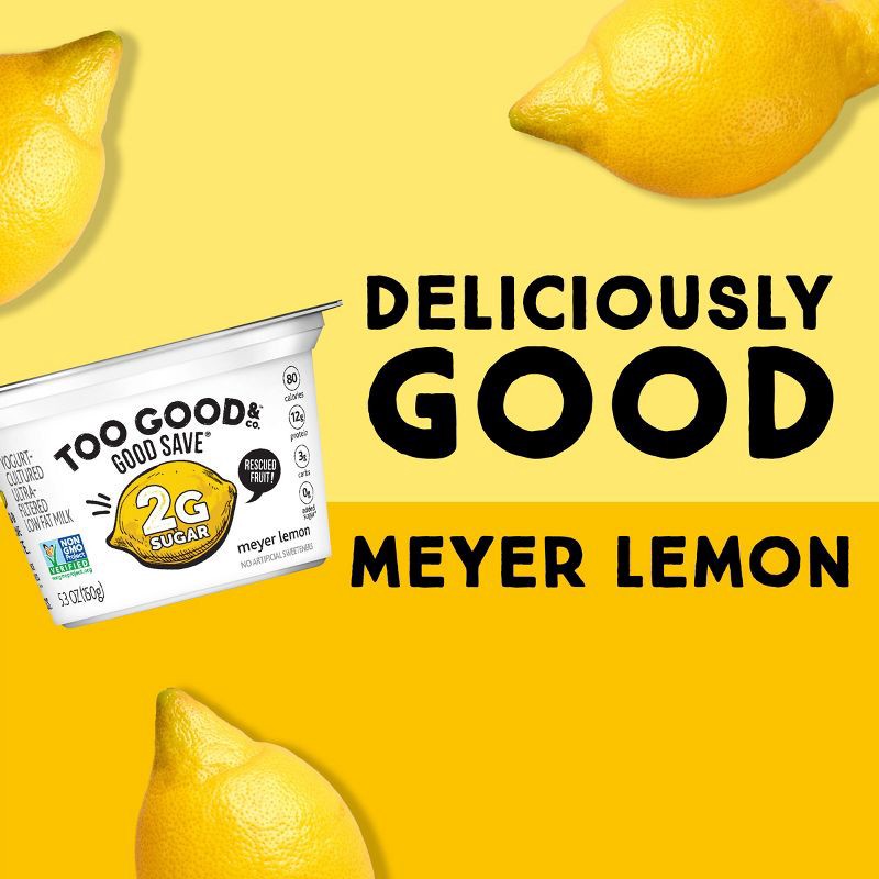 slide 2 of 10, TWO GOOD Too Good Good Save Low Fat Lower Sugar Meyer Lemon Greek Yogurt - 4ct/5.3oz Cups, 4 ct; 5.3 oz