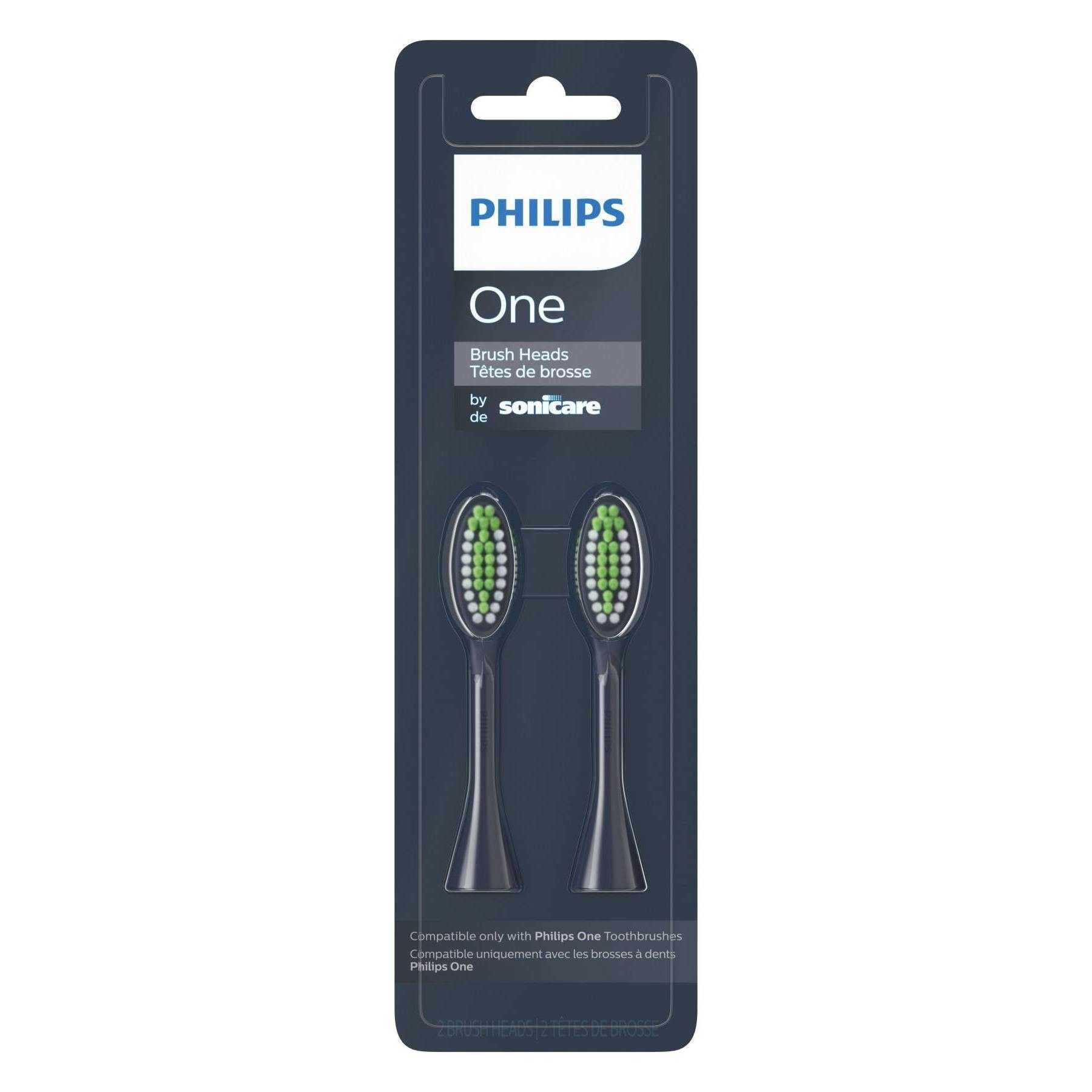 slide 1 of 4, Philips Sonicare Philips One by Sonicare Replacement Electric Toothbrush Head - BH1022/04 - Midnight - 2pk: Nylon, 2 ct