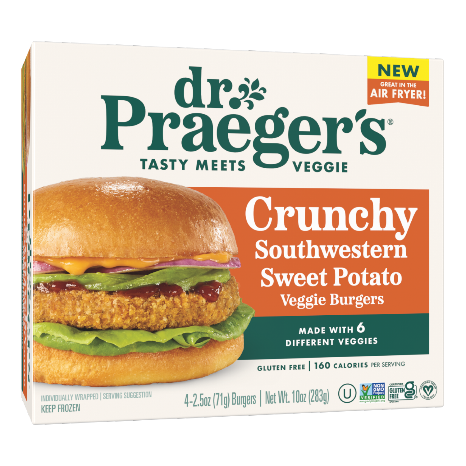 slide 1 of 2, Dr. Praeger's Crunchy Southwestern Sweet Potato Veggie Burger, 4 ct