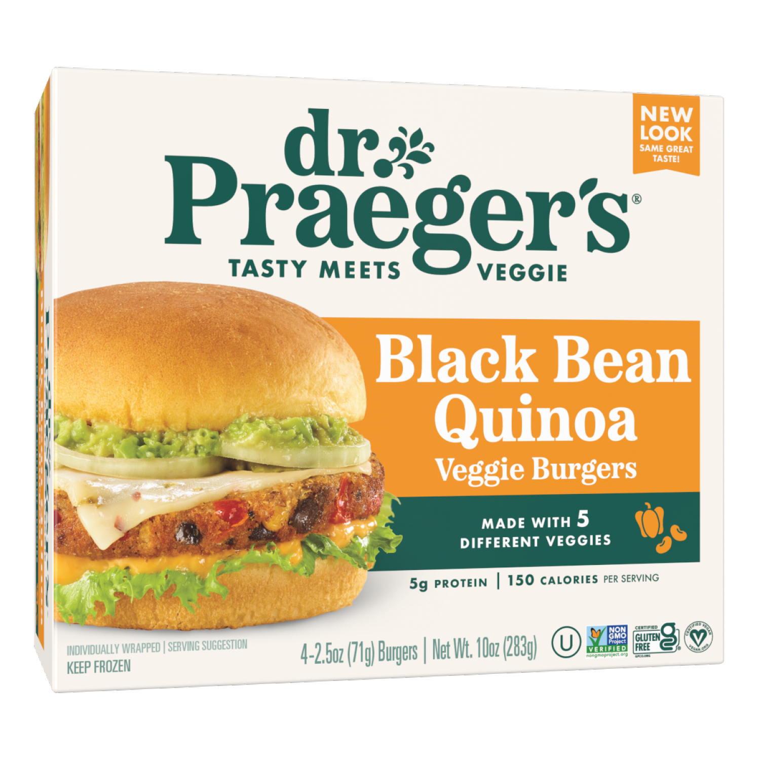 slide 1 of 1, Dr. Praeger's Black Bean Quinoa Veggie Burger, 4 ct; 2.5 oz