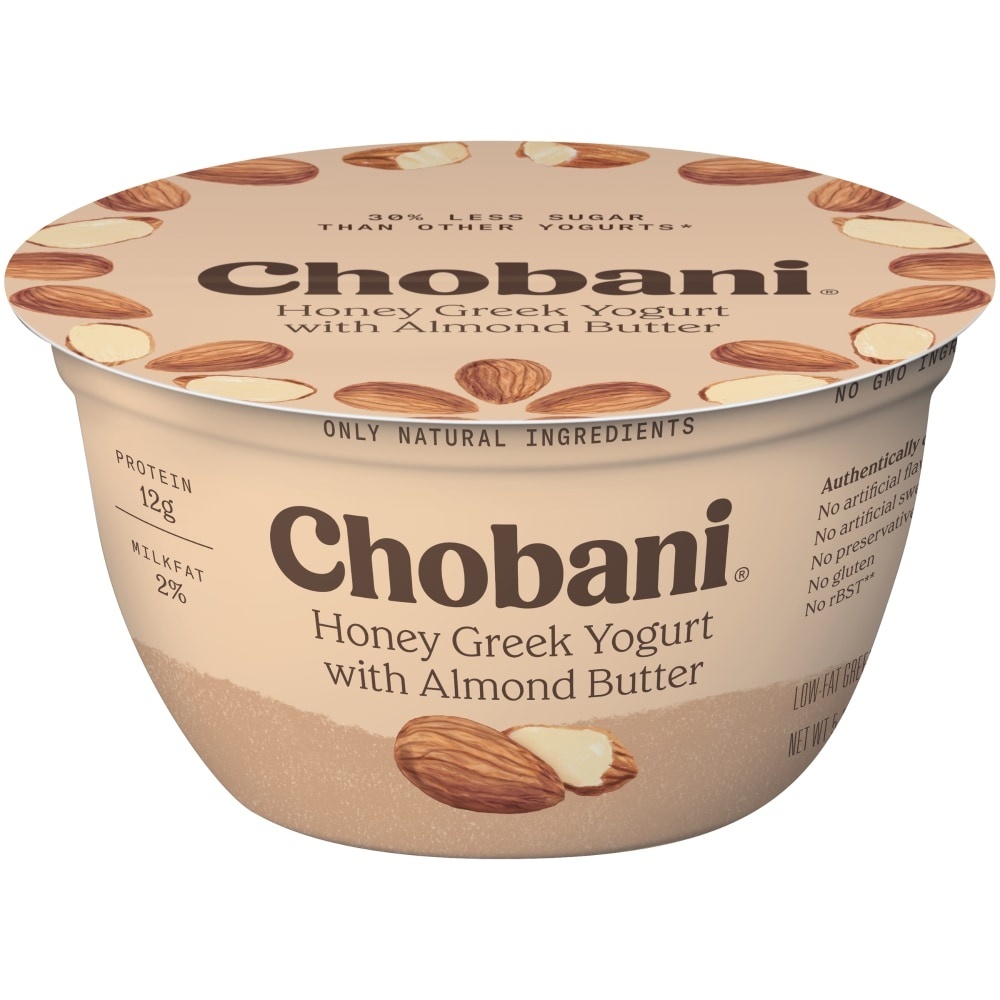 slide 1 of 6, Chobani Honey With Almond Butter Low-Fat Greek Yogurt, 5.3 oz