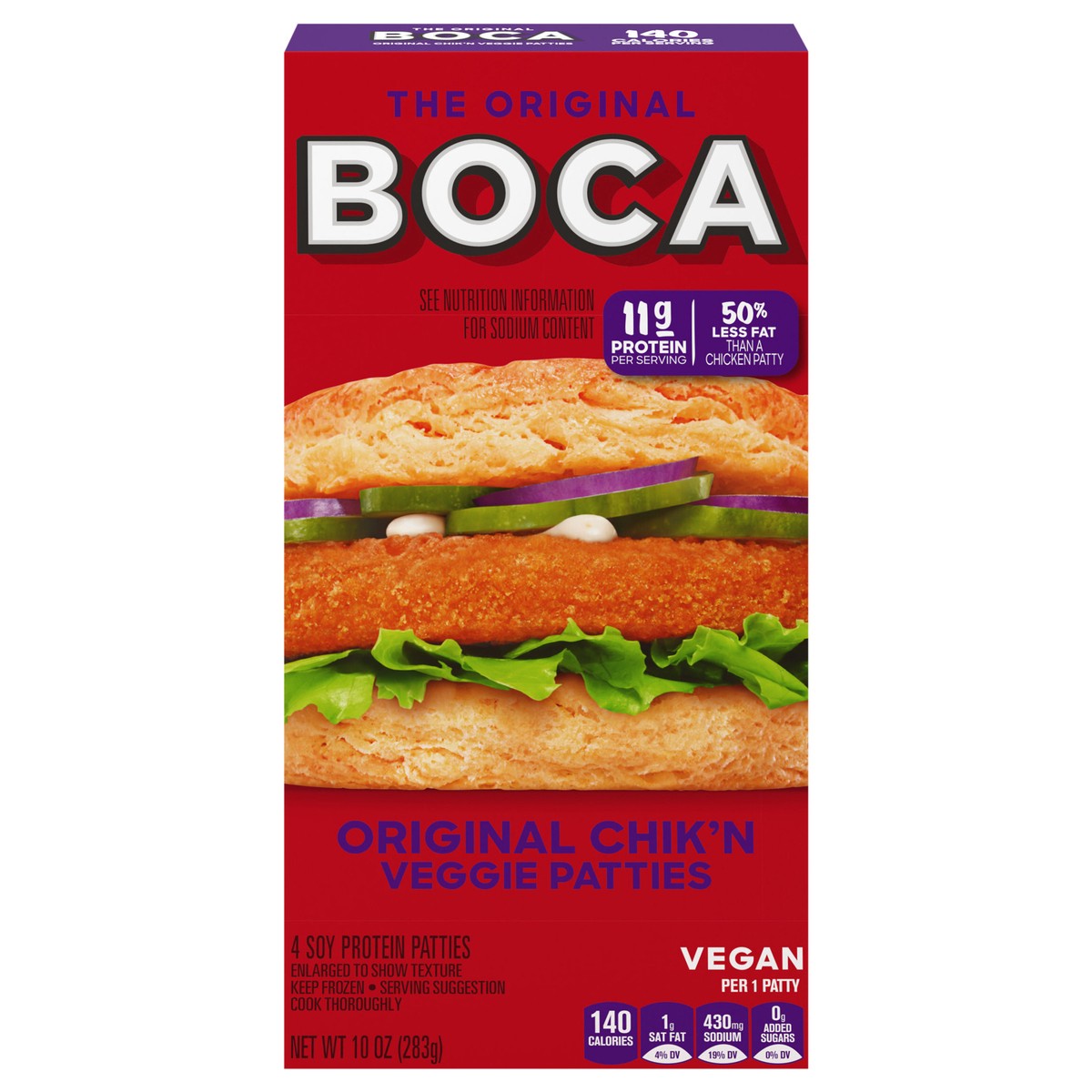 slide 1 of 9, BOCA Original Vegan Chik'n Veggie Patties, 4 ct Box, 4 ct