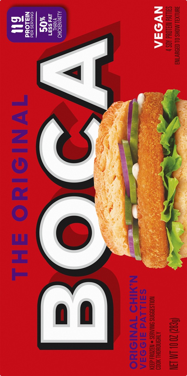 slide 3 of 9, BOCA Original Vegan Chik'n Veggie Patties, 4 ct Box, 4 ct