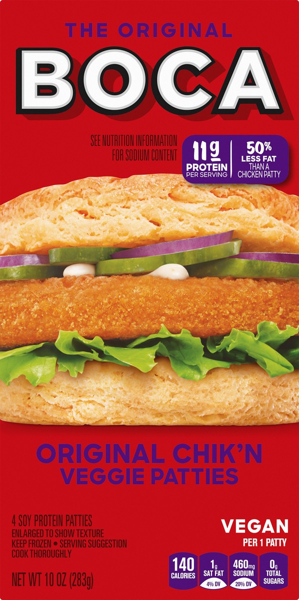 slide 4 of 9, BOCA Original Vegan Chik'n Veggie Patties, 4 ct Box, 4 ct