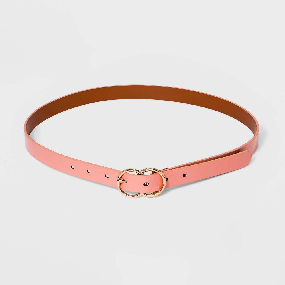 slide 2 of 2, Women's Double Buckle Belt - A New Day Georgia Peach S, 1 ct