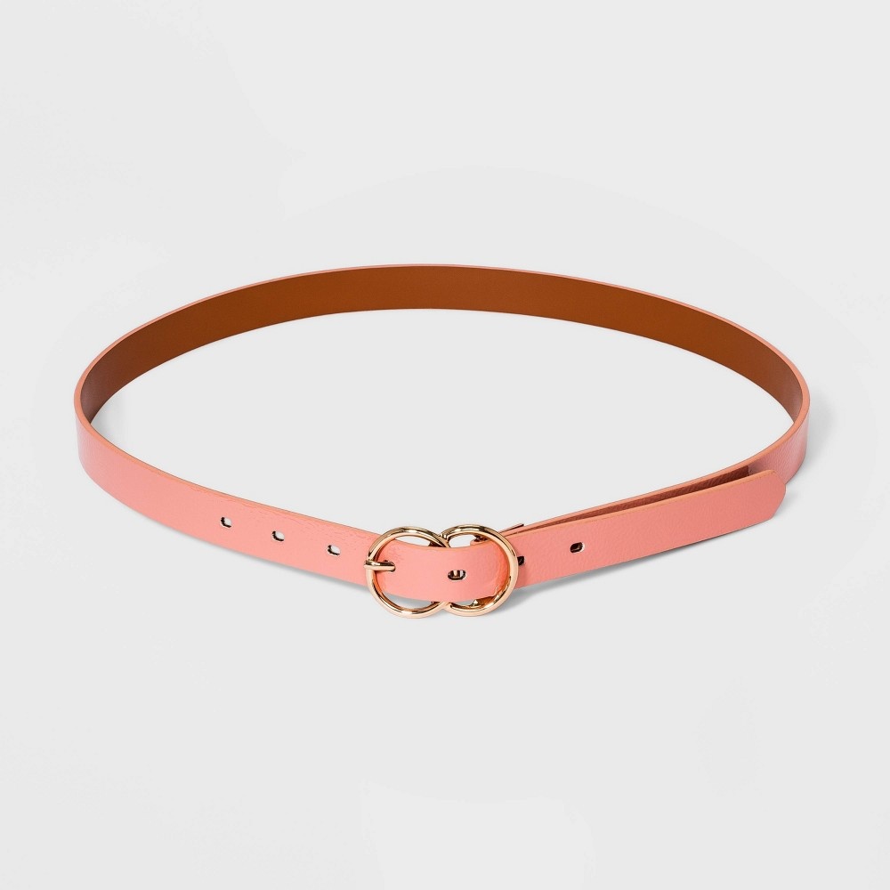 slide 2 of 2, Women's Double Buckle Belt - A New Day Georgia Peach M, 1 ct