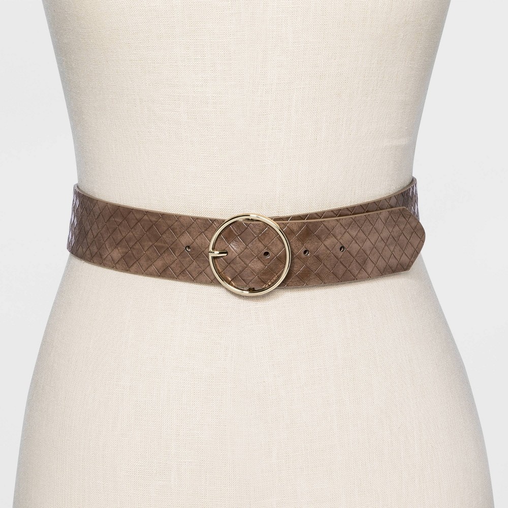 slide 2 of 2, Women's Wide Woven Belt - A New Day Brown S, 1 ct