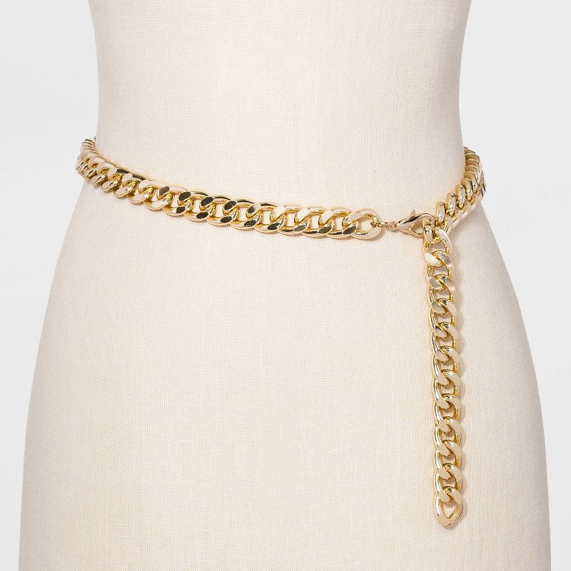 slide 2 of 2, Women's Chain Belt - A New Day™ Light Gold L, 1 ct