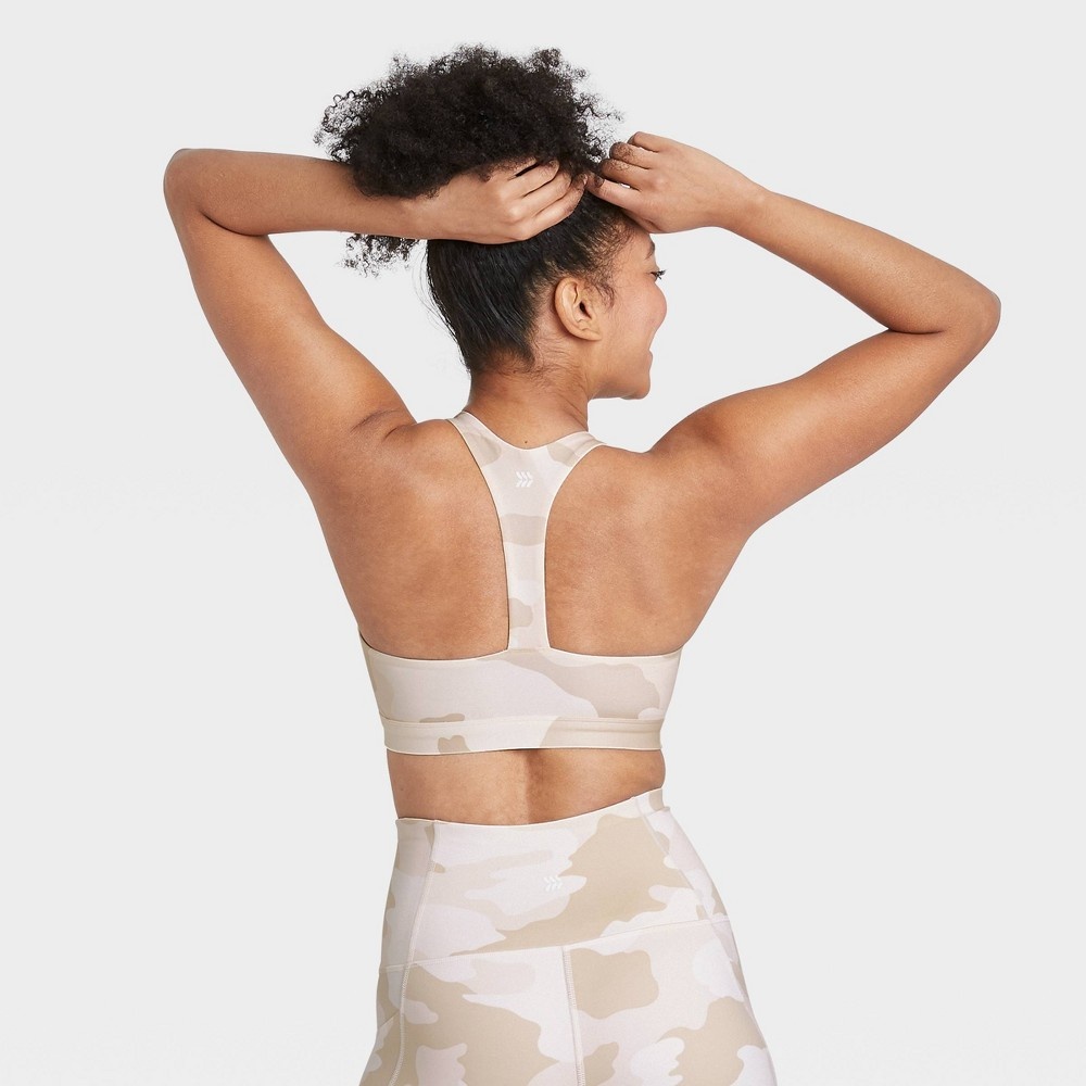 Women's Medium Support Camo Print T-Back Bra - All in Motion White S 1 ct