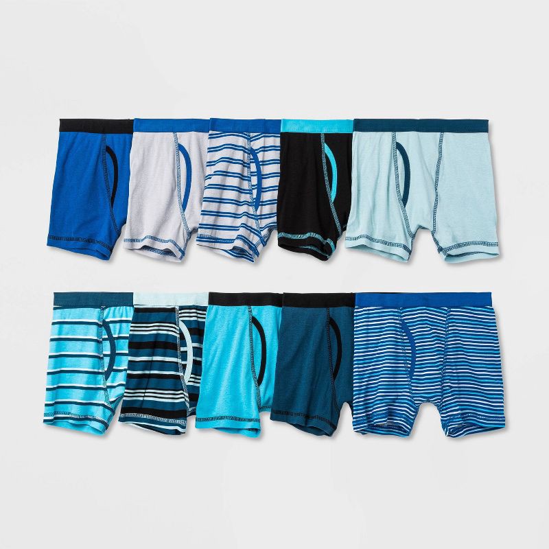 slide 1 of 2, Boys' 10pk Striped Boxer Briefs - Cat & Jack™ L, 10 ct