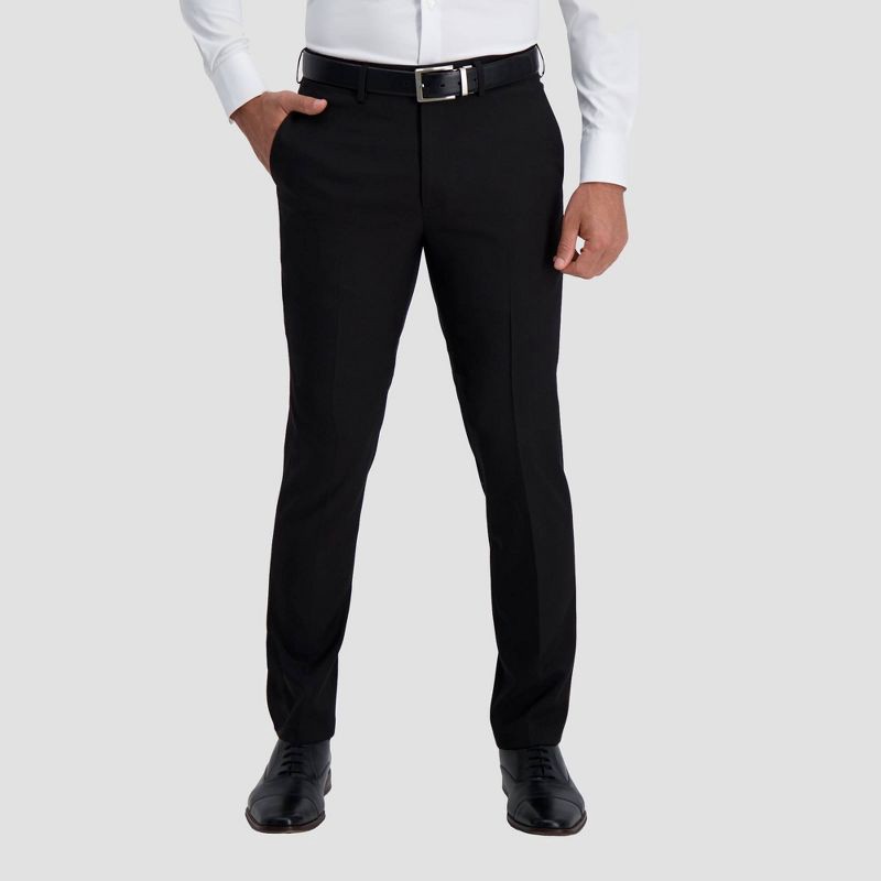 slide 1 of 6, Haggar H26 Men's Stretch Slim Fit Dress Pants - Black 34x32: Polyester Blend, Mid Rise, Skinny Leg, Machine Washable, 1 ct