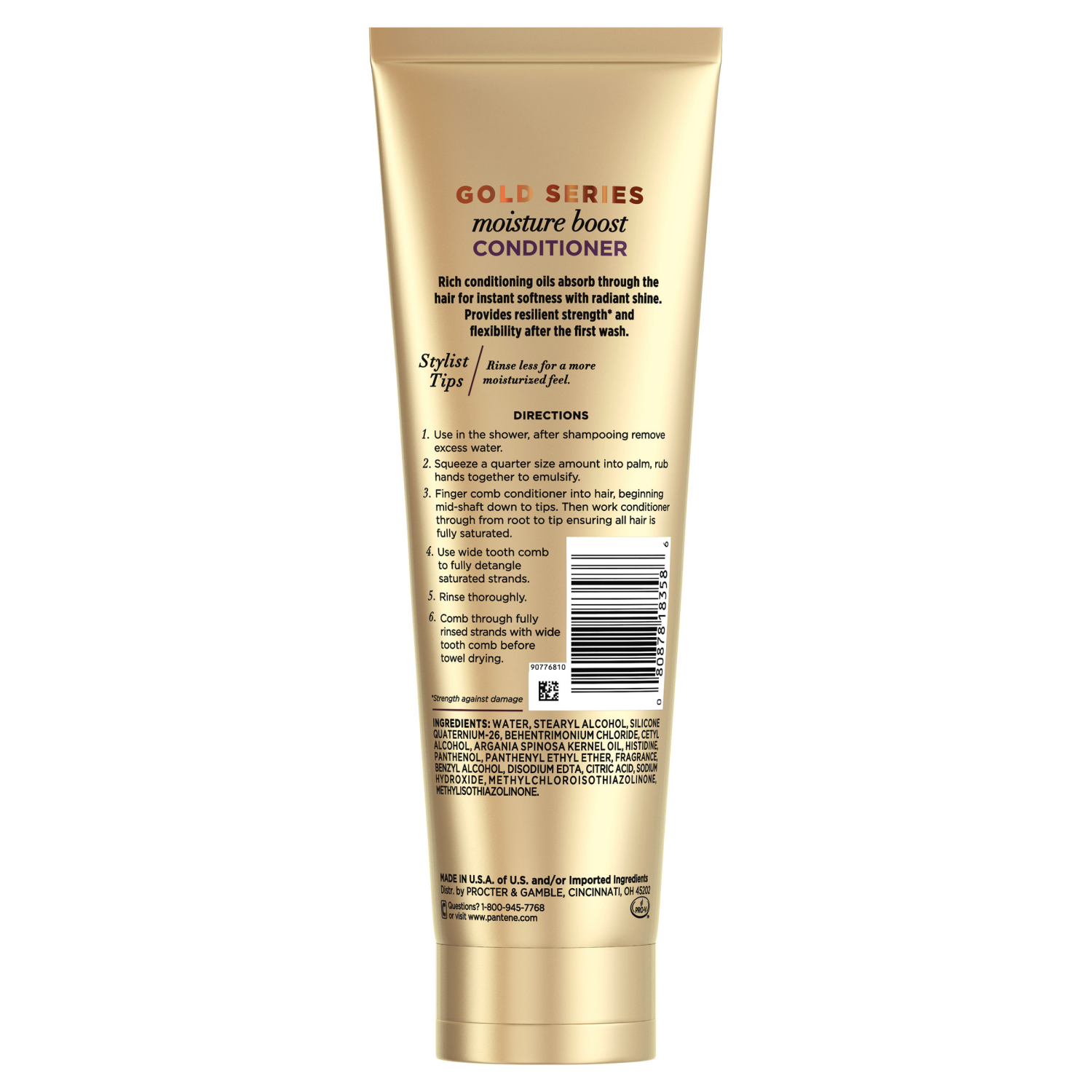 slide 4 of 5, Pantene Gold Series from Pantene Sulfate-Free Moisture Boost Conditioner Infused with Argan Oil for Curly, Coily Hair, 8.4 fl oz, 8.4 fl oz