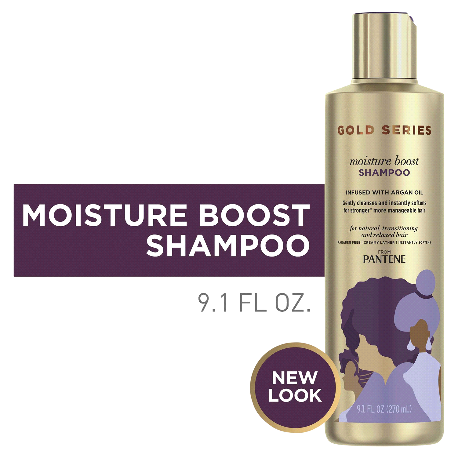 slide 2 of 5, Pantene Gold Series from Pantene Moisture Boost Shampoo with Argan Oil for Curly, Coily Hair, 9.1 fl oz, 9.1 fl oz