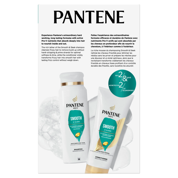 slide 28 of 29, PANTENE PRO-V Smooth & Sleek Shampoo + Conditioner, Dual Pack, Shampoo 12oz/Conditioner 10.4oz, 1 ct