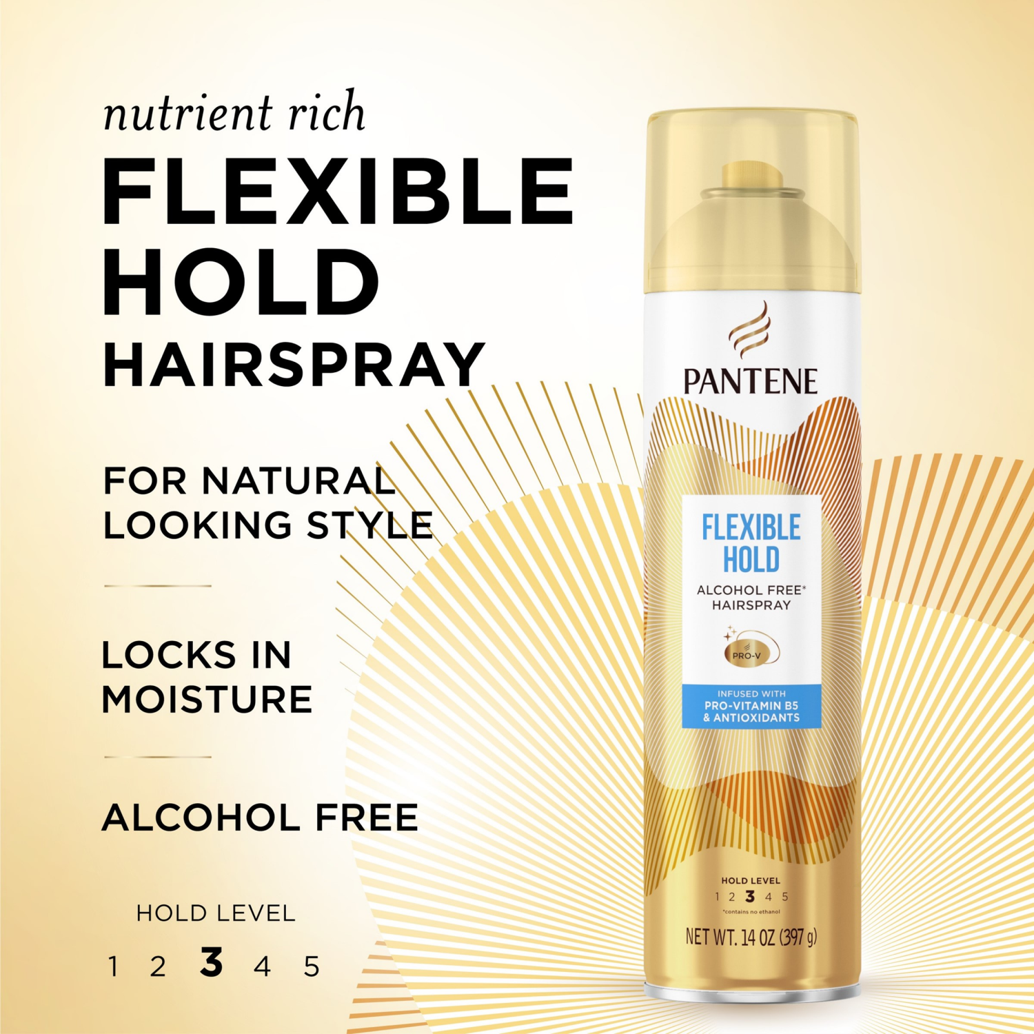 slide 6 of 8, Pantene Flexible Hold Alcohol-Free Hairspray, Level 3, With Pro-Vitamin B5 And Antioxidants, 14 Oz, 14 oz