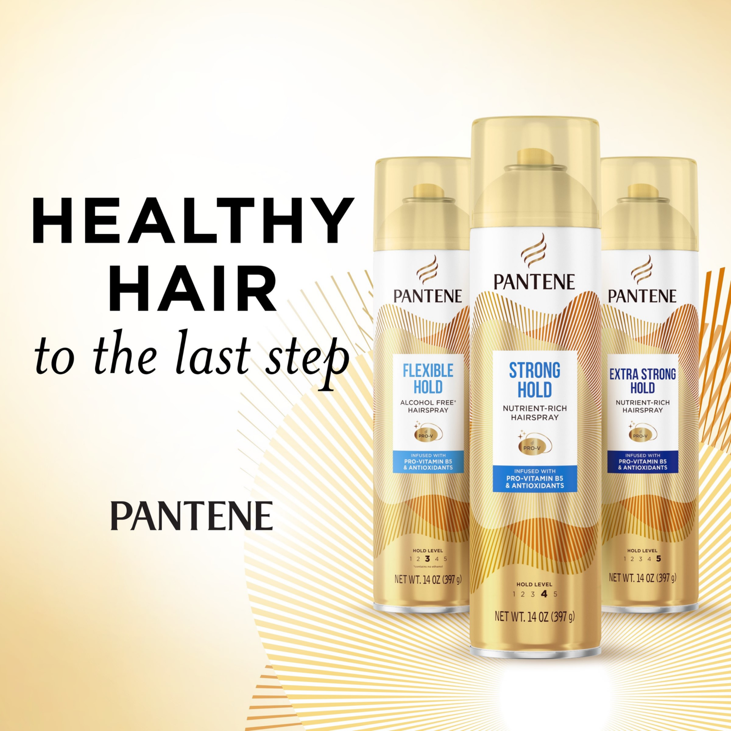slide 8 of 8, Pantene Strong Hold Hairspray, Level 4, Nutrient-Rich Formula With Pro-Vitamin B5, 14 Oz, 14 oz