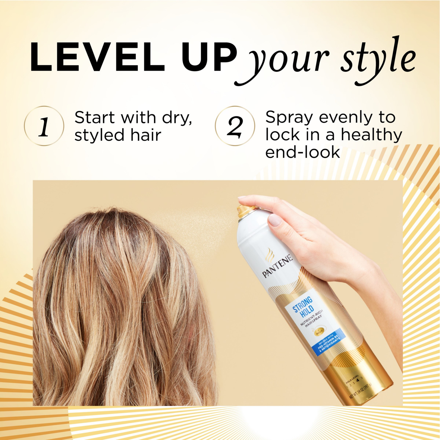 slide 6 of 8, Pantene Strong Hold Hairspray, Level 4, Nutrient-Rich Formula With Pro-Vitamin B5, 14 Oz, 14 oz