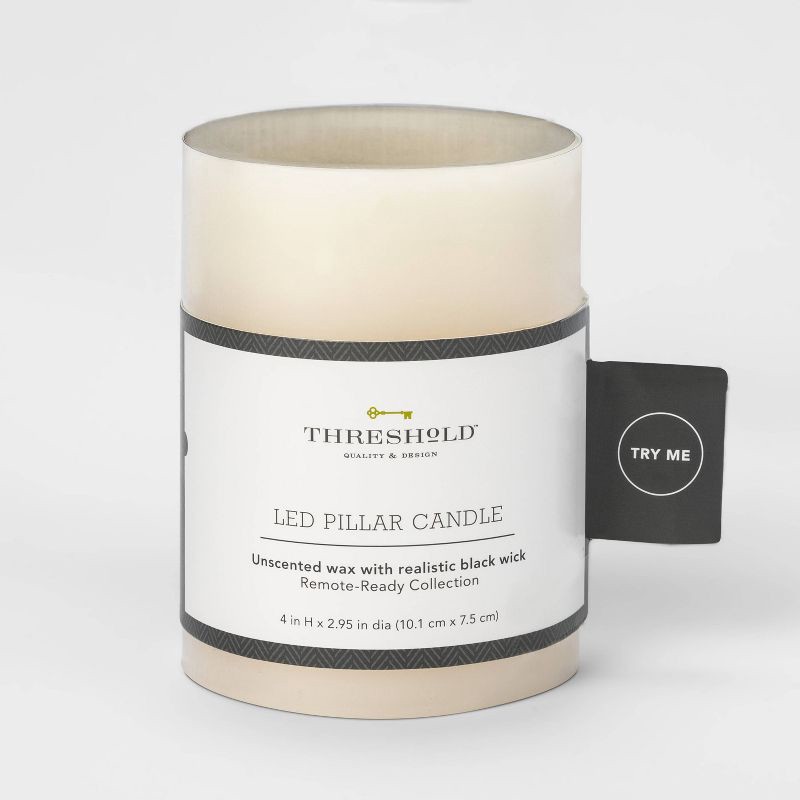 slide 1 of 3, 4" x 3"LED Flameless Black Wick Candle Cream - Threshold™, 1 ct